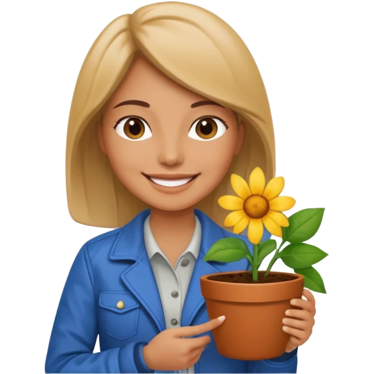 woman holding a flower pot in jacket emoji