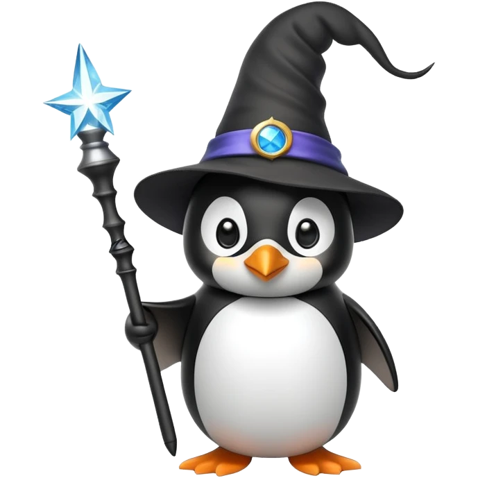 penguin with wizard hat and magic wand emoji
