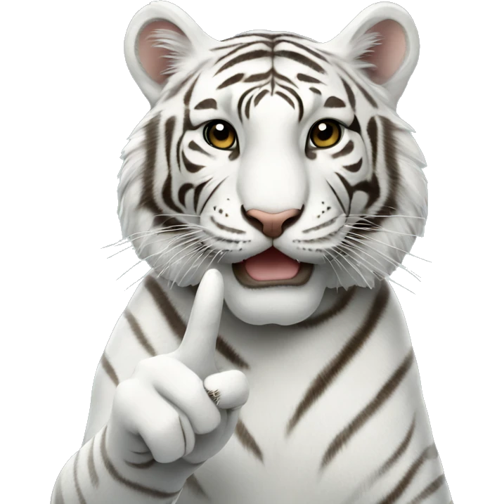 A WHITE TIGER make a peace sign emoji