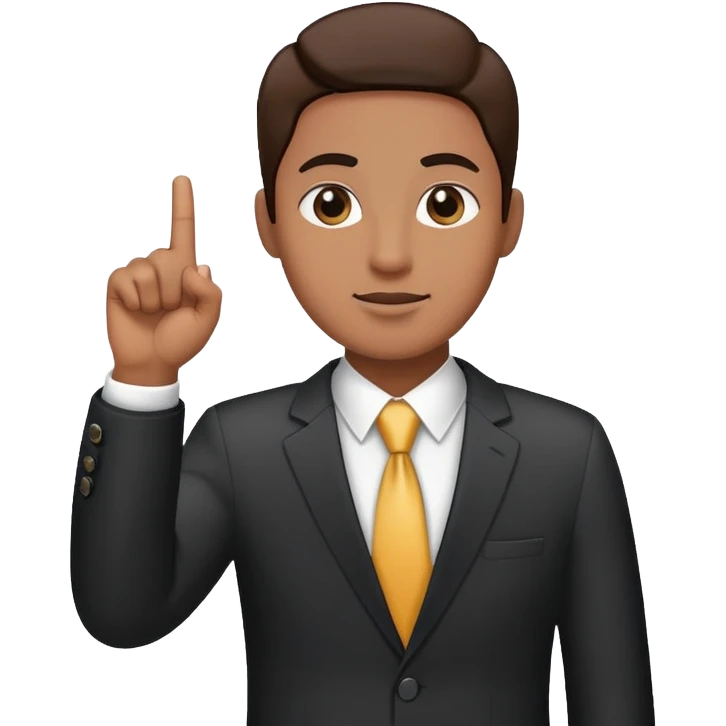 Person in business attire showing one finger pointing up emoji
