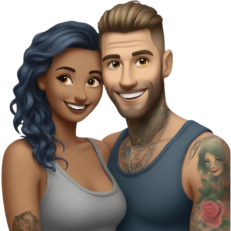Photo Female model smiling at a very handsome tattooed man emoji