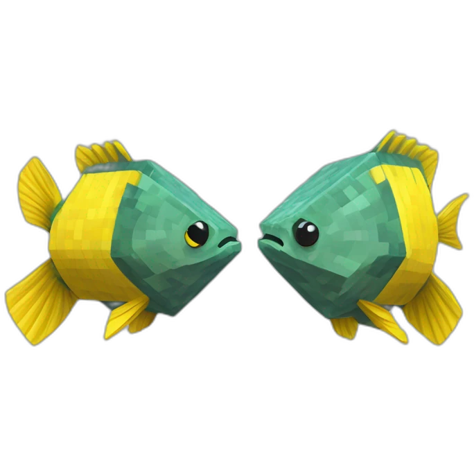 cube yellow fugu fish with two fins and tail in minecraft style full size emoji