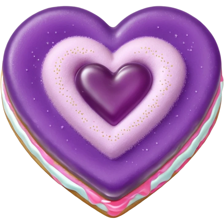 Realistic shortbread cookie in the shape of a heart with Pale Purple color jelly middle filling and sprinkled powder sugar on top. emoji