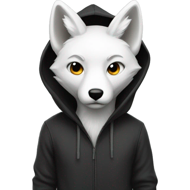 White fox which wearing a black hoodie emoji