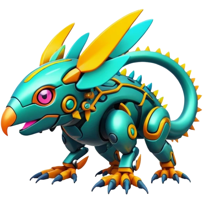 Tropical futuristic lush warm-colored colorful neon cyber-Fakémon-Digimon-Trico-creature emoji