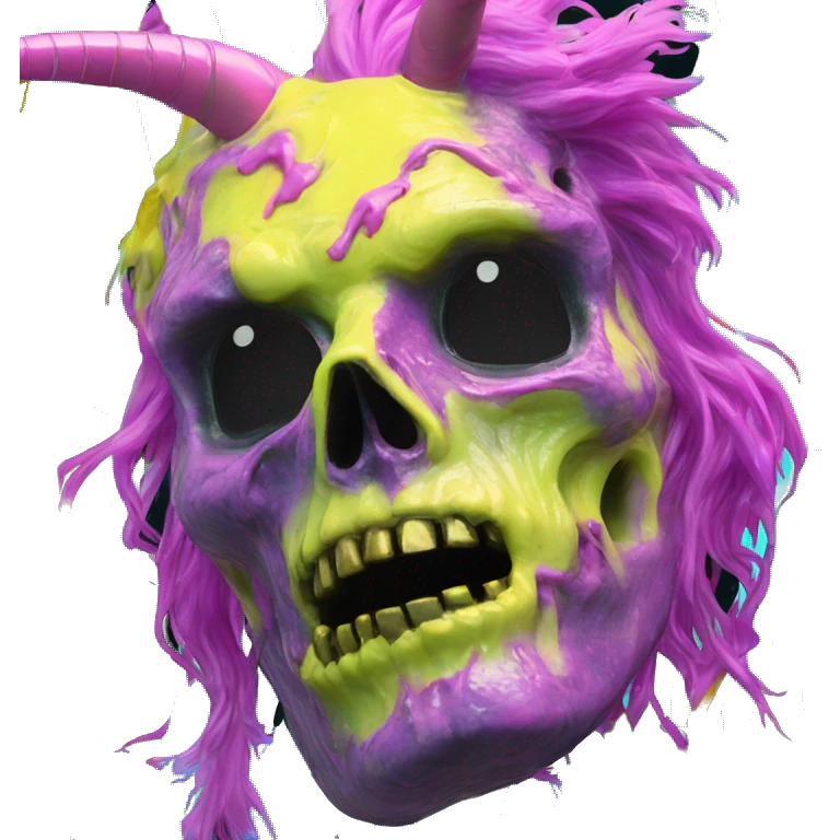 .Zombie_ Vaporwave black holographic oilslick zombie unicorn yellow caution tape emoji
