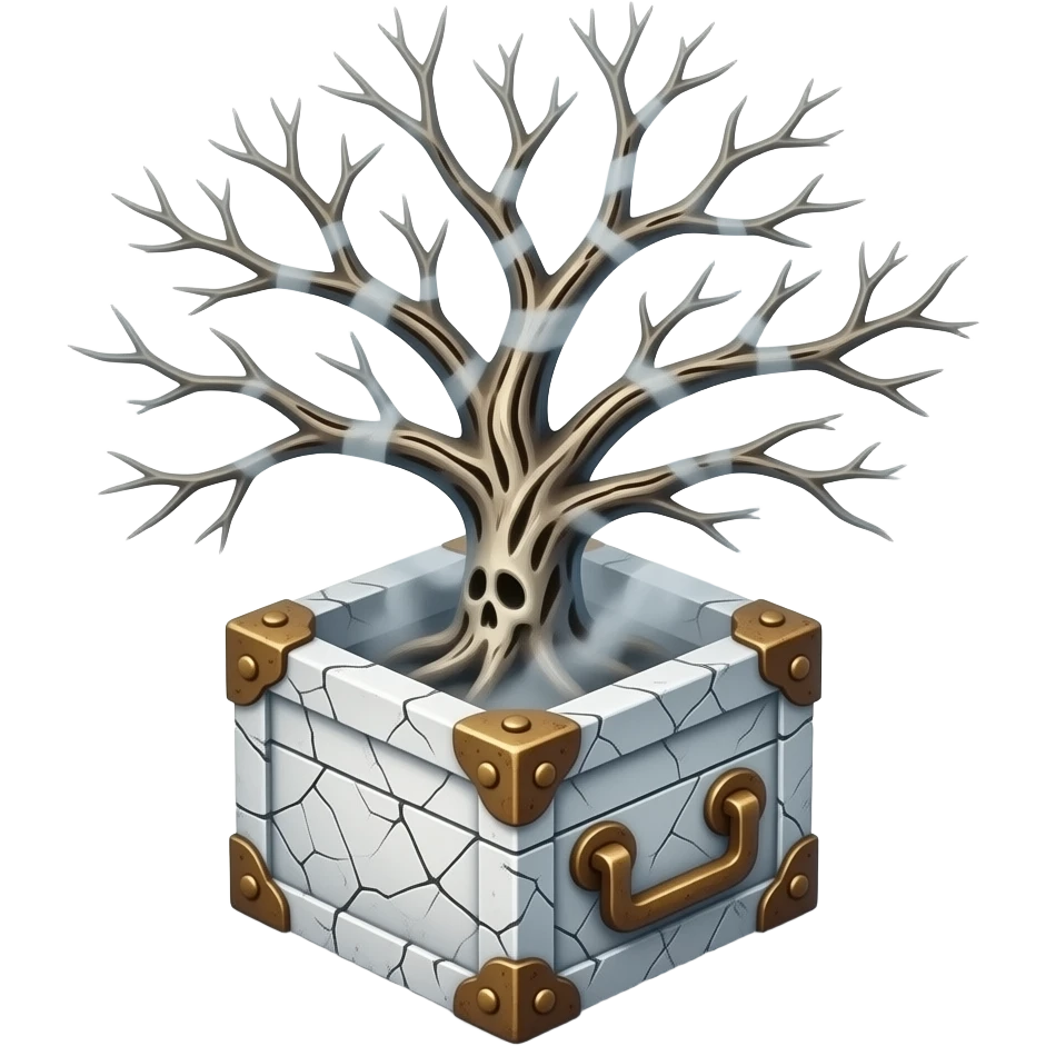 steampunk - white bare haunted tree grows from a dilapidated white box emoji