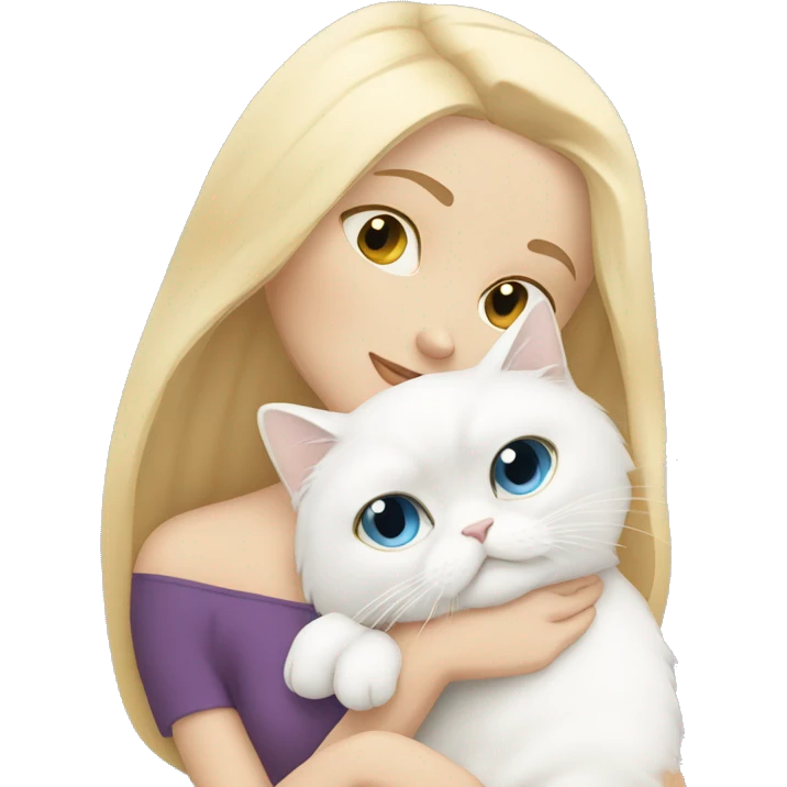 Blonde girl snuggling white Persian cat emoji