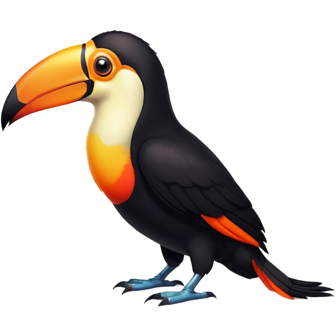 cinematic-toucan-realistic-full-body-standing-emoji,-sleek-black-feathers-contrasting-with-its-massive-bright-orange-beak,-head-tilted-dramatically,-sharp-dark-eyes-glowing-with-curiosity,-simplified-yet-realistic-focused-features,-highly-detailed,-glowing-with-an-almost-sarcastic-glow emoji