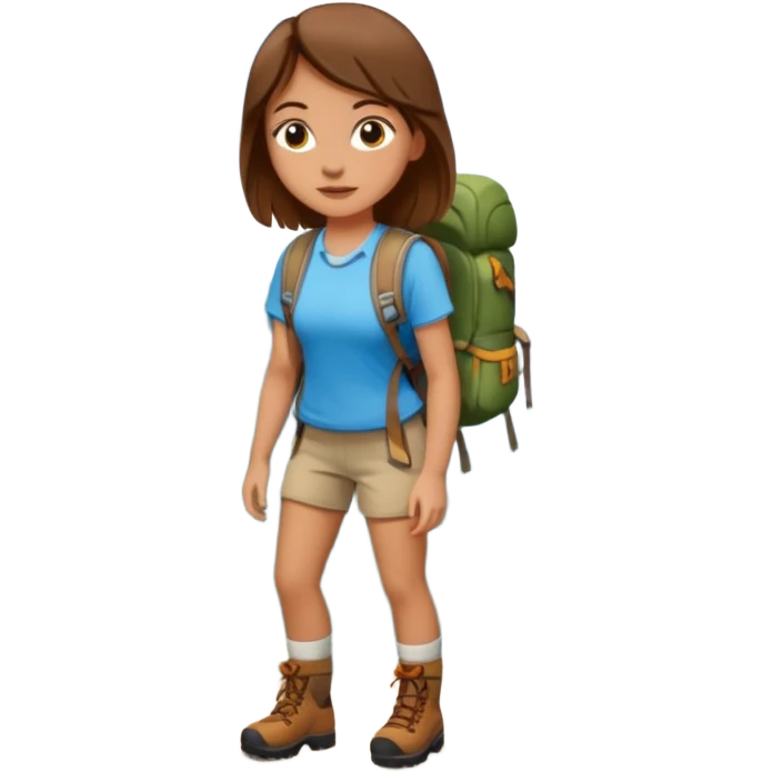 A white girl with brown hair, backpacking in the mountains emoji