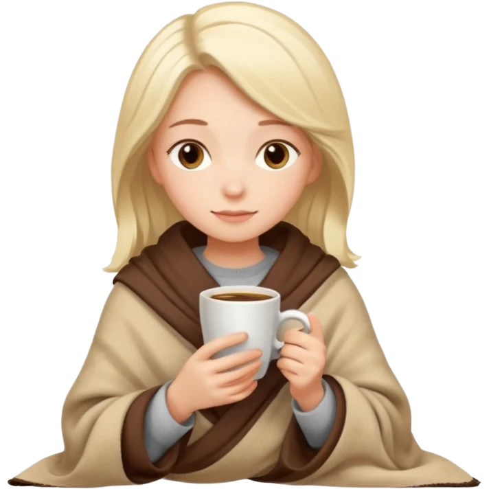 Beige hair Girl drinking coffee, reading book with a cozy blanket emoji