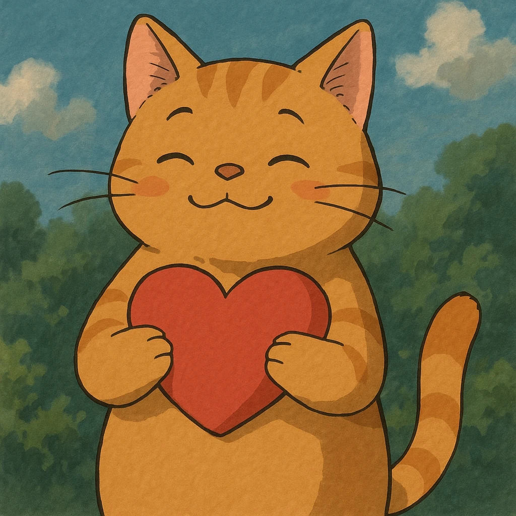 a cat with a heart, ghibli style emoji