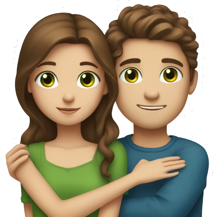 girl with brown hair and blue eyes hugging a boy with brown hair and green eyes  emoji