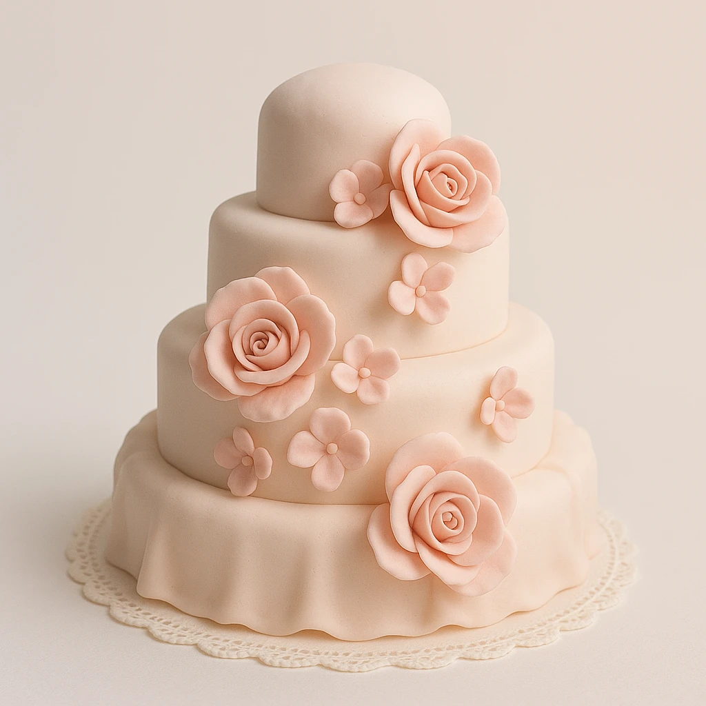 wedding cake with pink fondant flowers emoji