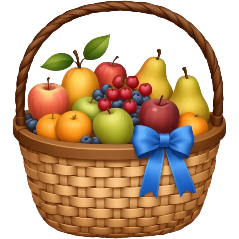 A basket with a blue ribbon on the handle emoji