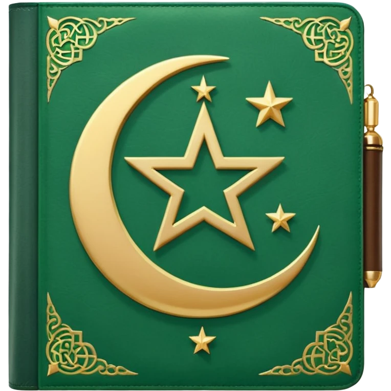 Closed Quran with the Islamic Symbol on it (moon and star) green emoji
