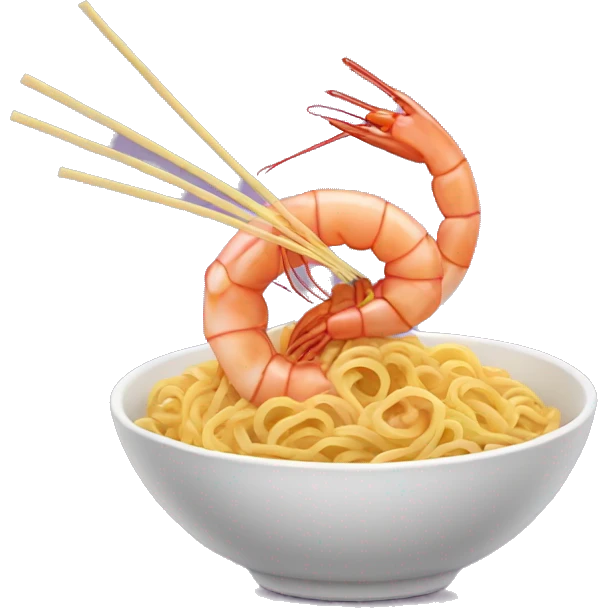 Shrimp eating noodles emoji
