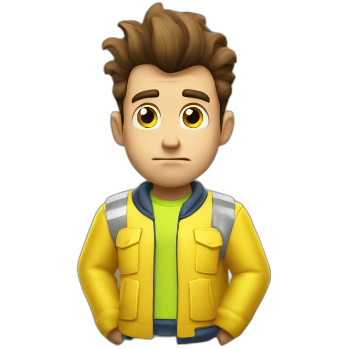 sad jimmy neutron wearing a v neck and yellow high vis jacket emoji