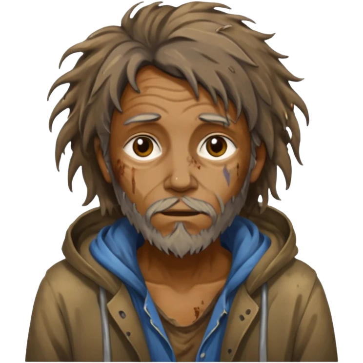 very dirty looking homeless person very very dirty and smelly looking face only, not old with stains everywhere and messy hair emoji