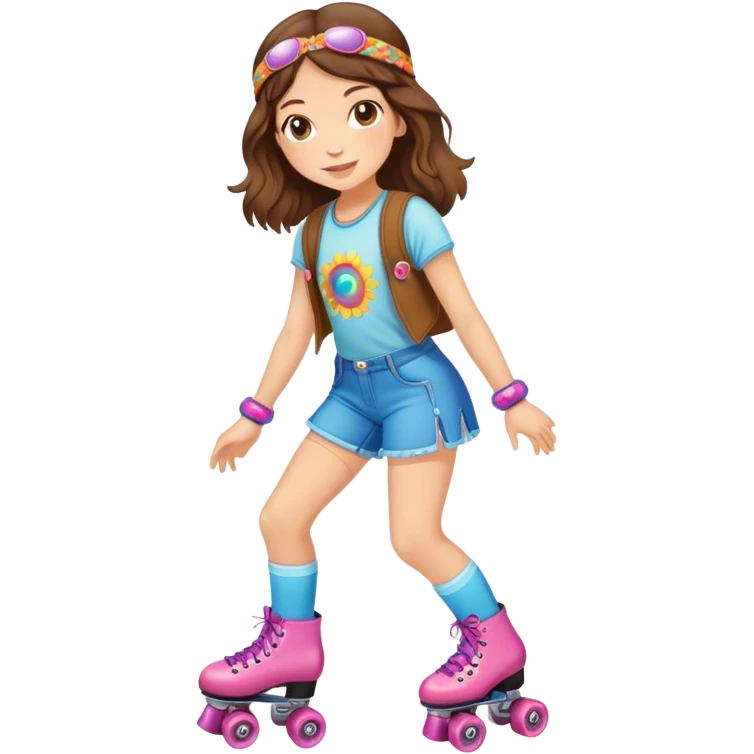 Cute Hippie girl, brunette, rollerskates emoji