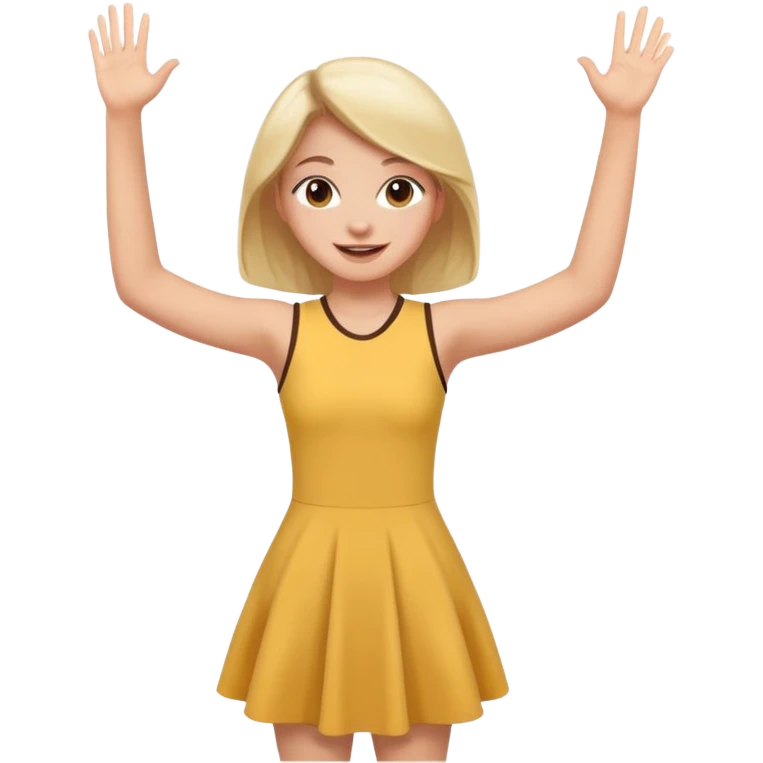 A girl in a jersey dress, waving both arms in pure joy. emoji