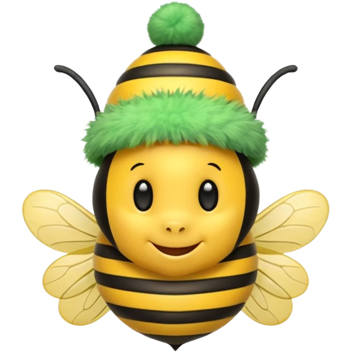 Bees with green Birthday Hat, Happy bee with striped party hat emoji