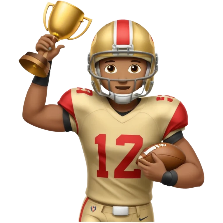 football player trophy gold old helmet player giving stiff arm knee up emoji