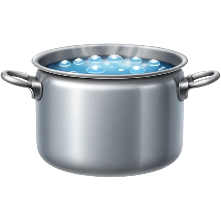 small metal pot filled with boiling water on a stove, visible hot steam and rising bubbles, realistic heat effect, shiny pot surface, bright lighting, clean white background

 emoji