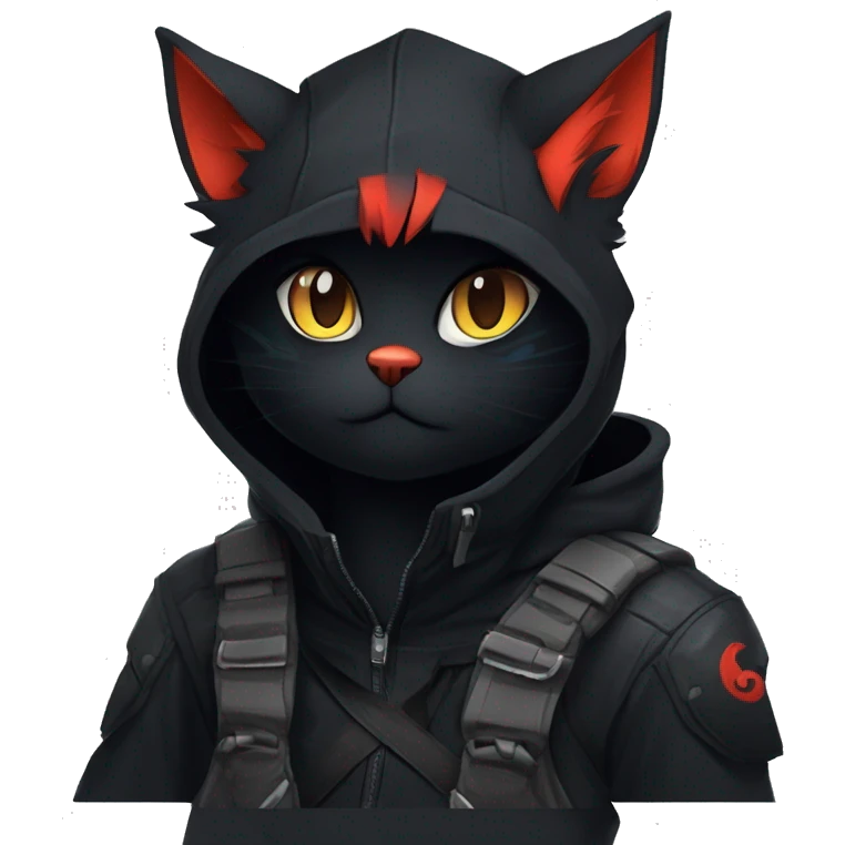 Edgy Shy Anthro Ninja boyish cool pretty dark black Litten-Pokémon-cat-fursona-animal techwear emoji