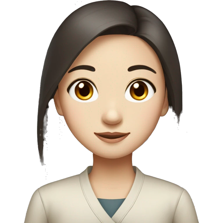 a chinese girl with rounded face, double eyelid, happy but professional, dark brown long hair emoji