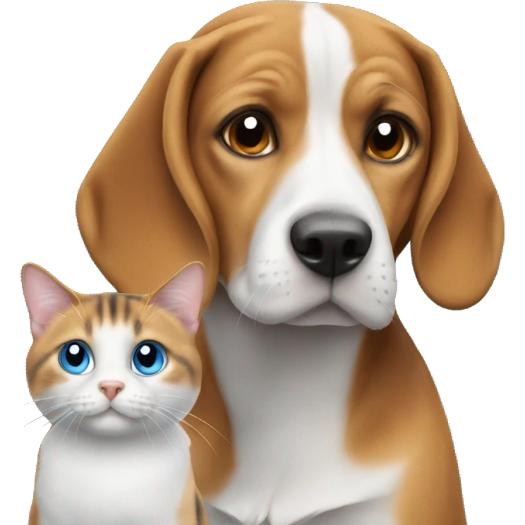 Beagle with a cat grey with blue eyes emoji