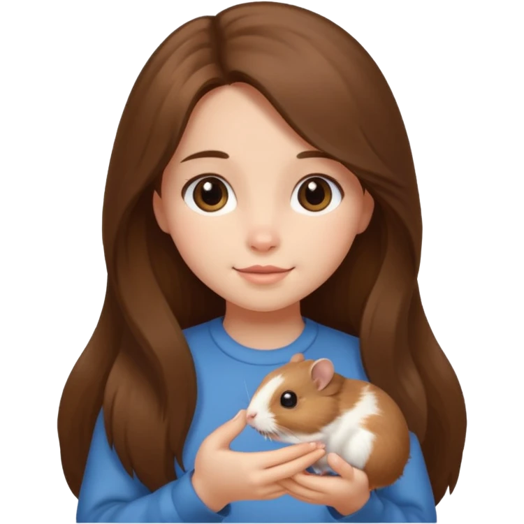 A pretty brown long hair  girl holding a small hamster emoji