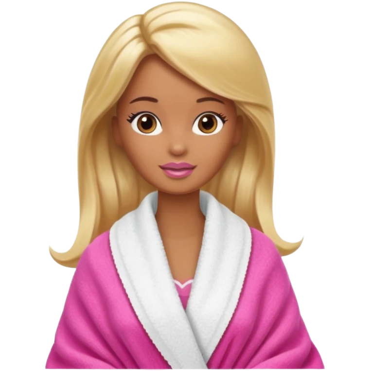 Brown skin blonde hair Barbie with face wash on and hair in towel emoji