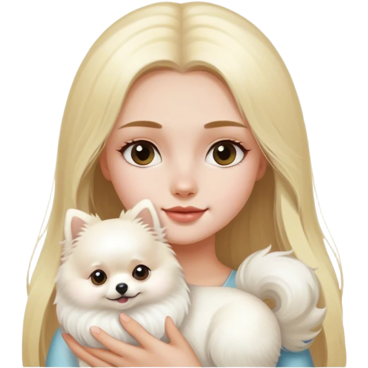 largo blond hair girl holding a white pomeranian   emoji