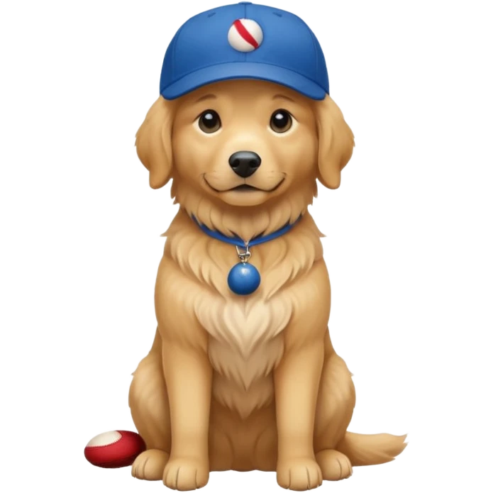 Golden retriever dog with blue baseball cap fullbody sitting down emoji