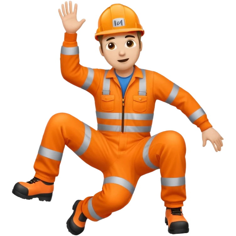 engineer hi-vis orange overalls falling over emoji