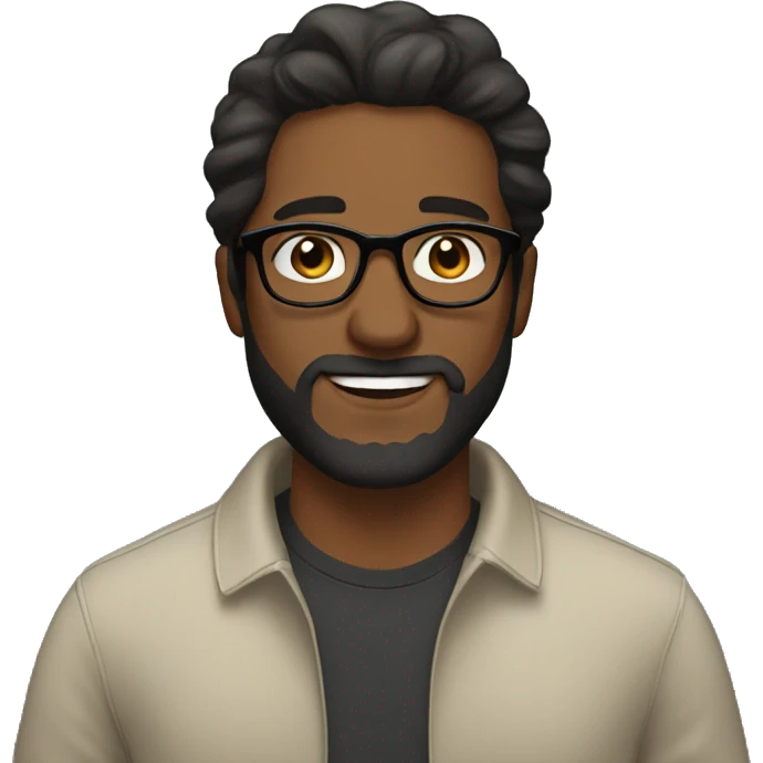 Brown skin man w beard and long hair. With glasses and black hair emoji