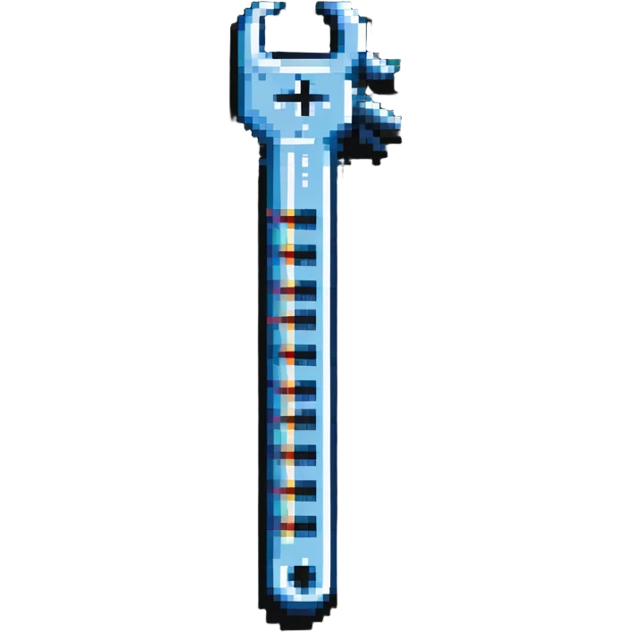 A pixelated wrench tool with digital code elements, made of binary digits emoji