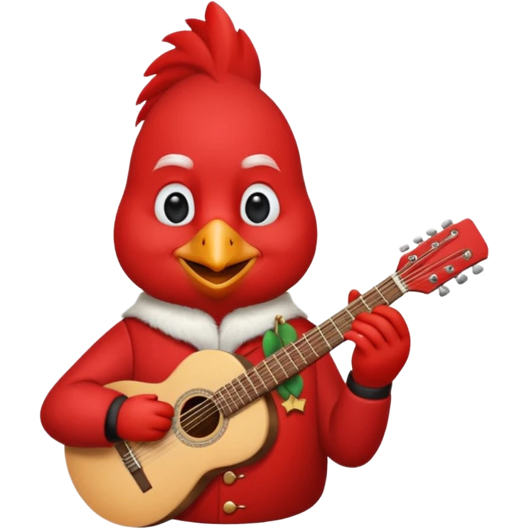 Happy cardinal with guitar and a cup of coffee emoji