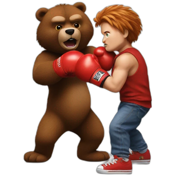 Chucky boxing with brown bear emoji
