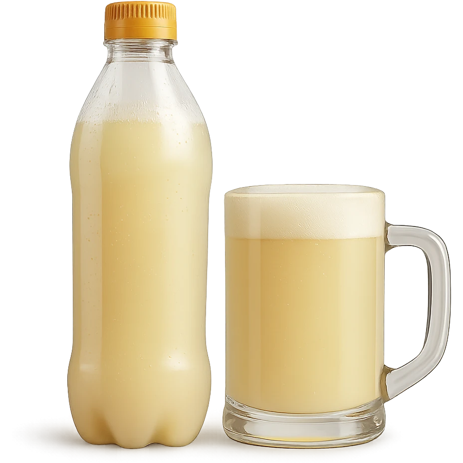 white kvass, bottle or mug, fresh, appetizing, transparent background, modern style emoji
