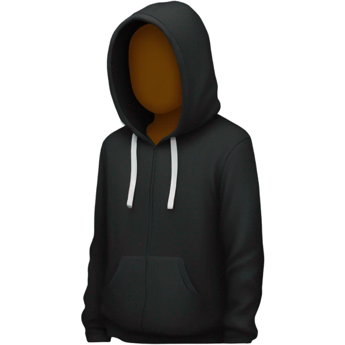Black hoodie emoji, minimalist design, focus only on the hoodie itself with a visible hood and long sleeves, no person or body, no logos or patterns, transparent background emoji