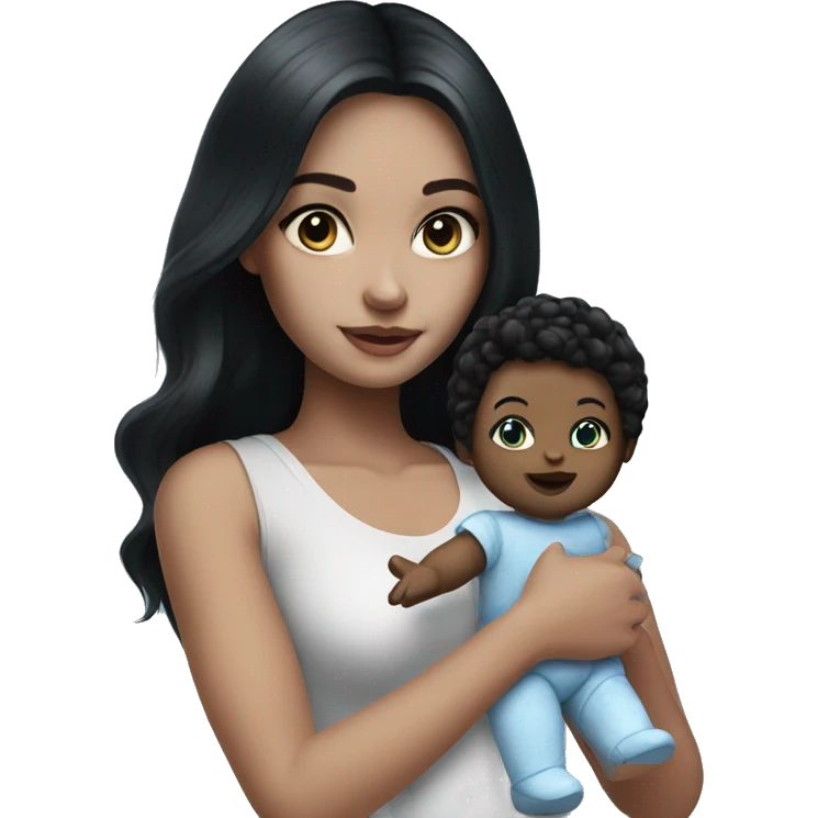 white Girl with black hair and blue eyes playing with baby doll emoji
