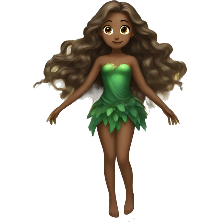 big wings, Beautiful, fairy, gold, brown, dark green, green, long hair emoji