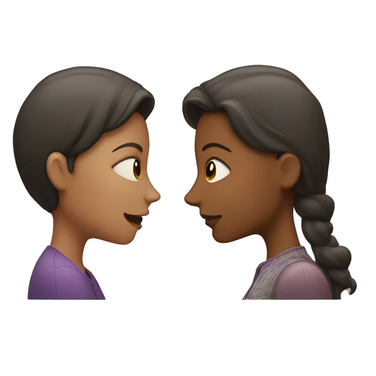 One woman whispers into the ear of another woman closing by hand emoji