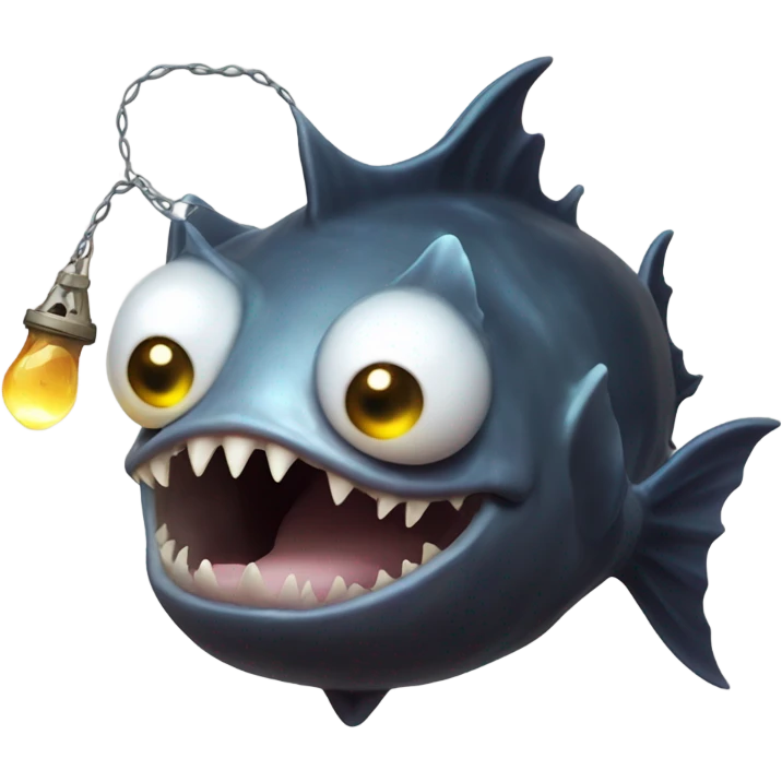 Anglerfish with a glowing lure hanging from its forehead, sharp teeth, and big eyes. emoji