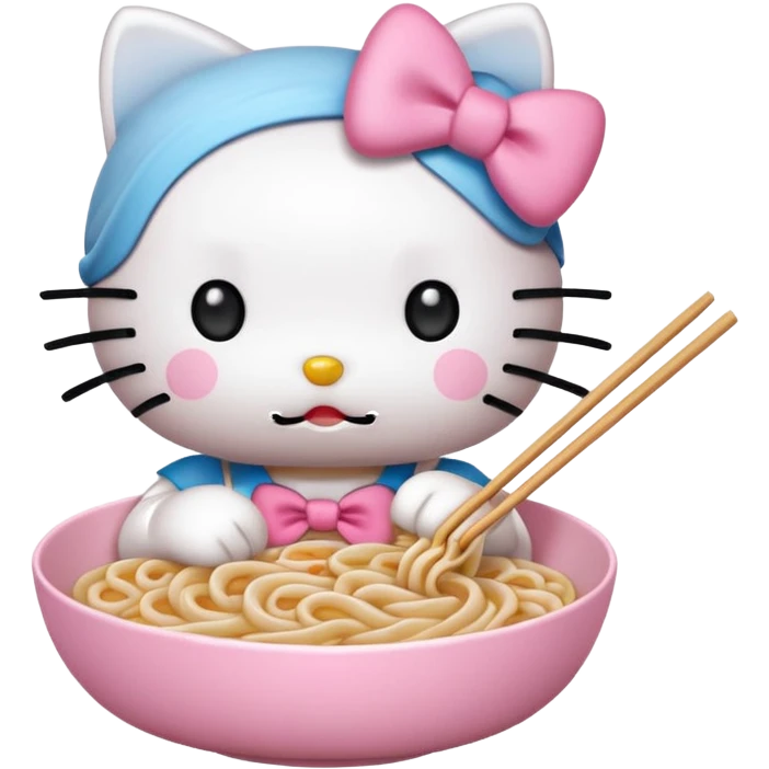 Hello Kitty, eating udon noodles emoji
