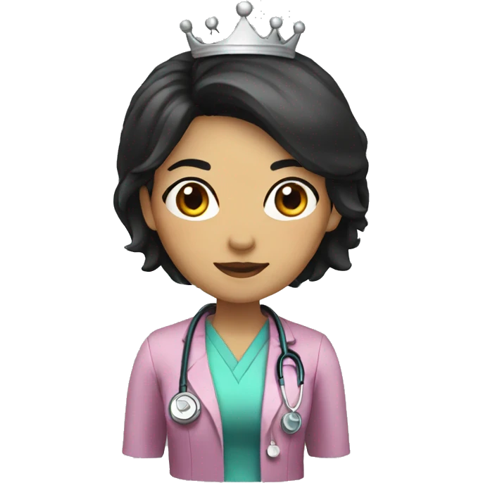 Female doctor with black hair and a crown emoji
