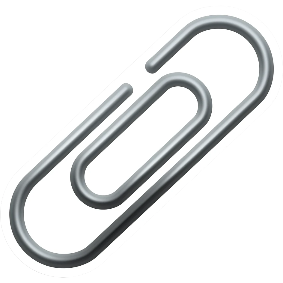 Simple and minimalistic sticker of a metal paper clip, white outline, smooth gradients or solid colours emoji