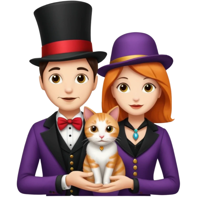 magician couple and their pet cat emoji